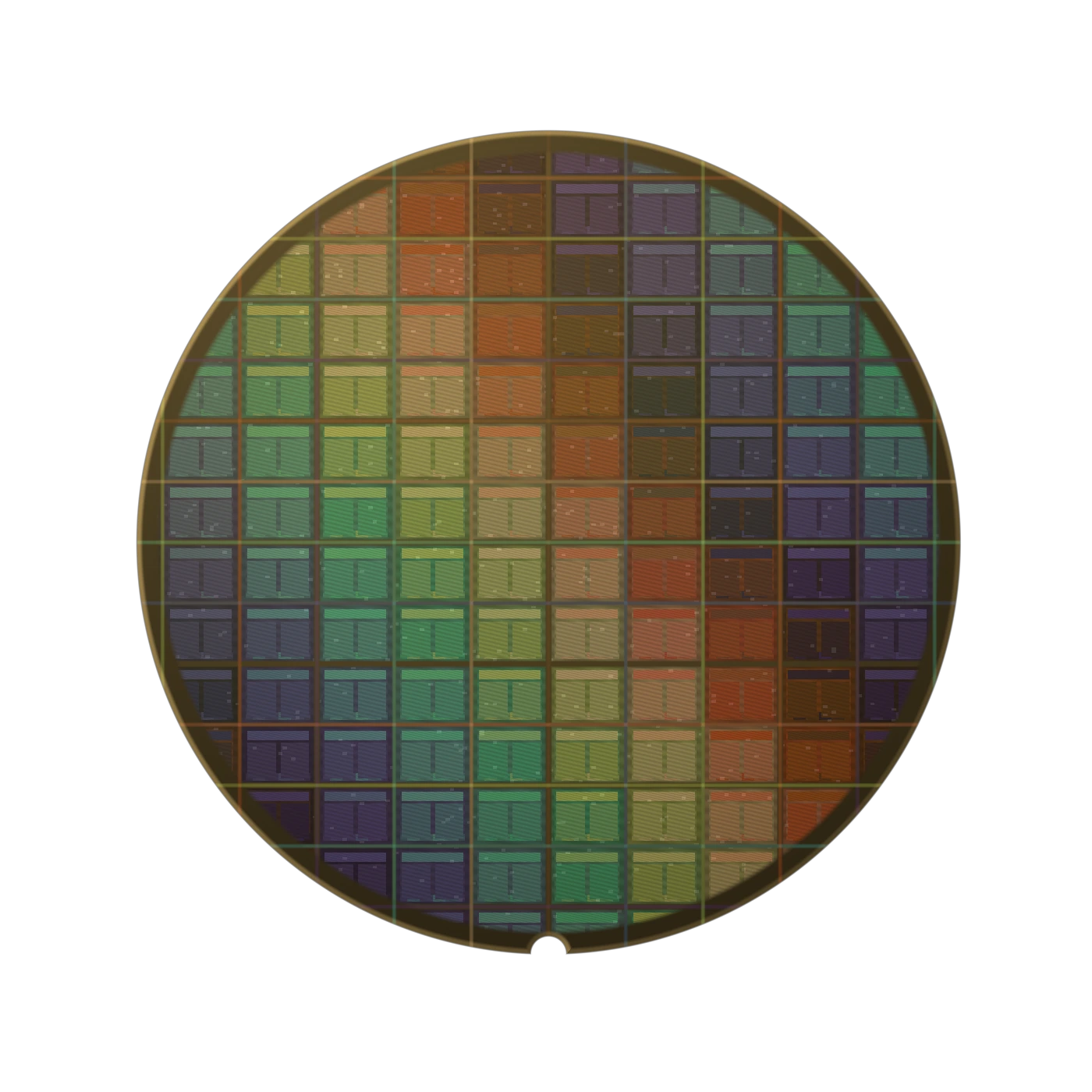 Gold silicon wafer viewed at an angle on black