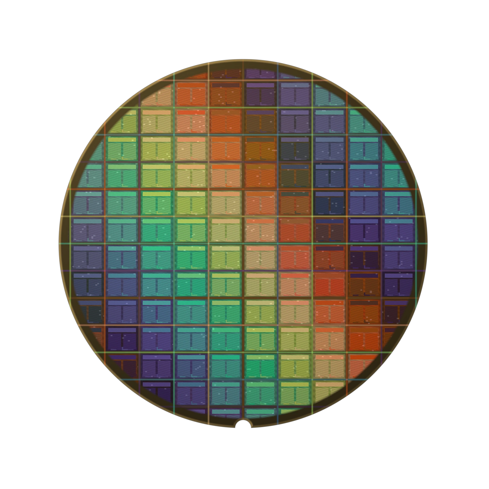 Gold silicon wafer catching iridescent light